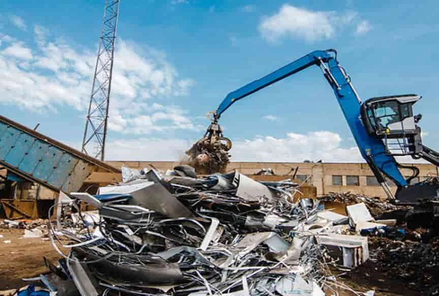 PP rubble chute carrying mixed recyclables from the sorting platform down into the collection container