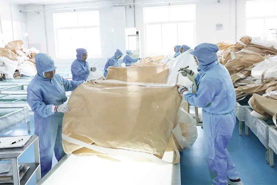 Quality-control inspection of a finished FIBC bulk bag