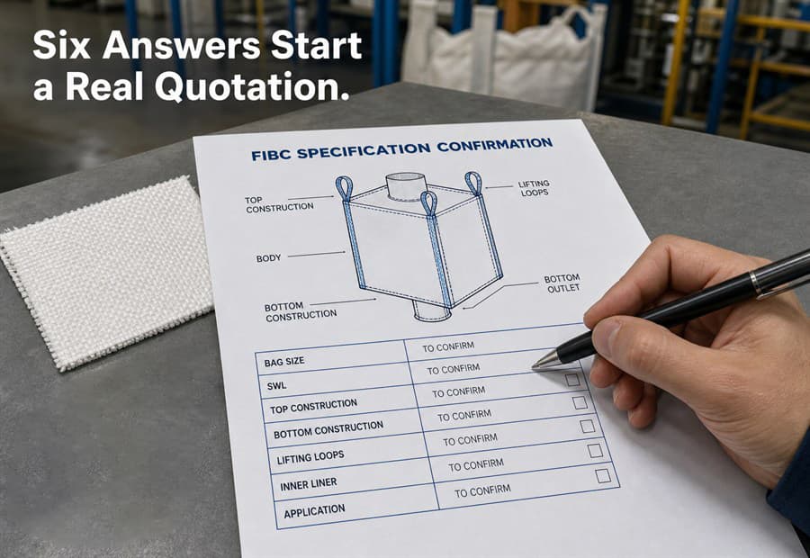 Quotation form listing the six answers that start a real quotation