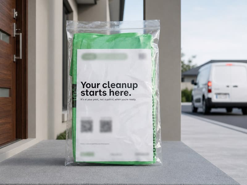 FIBC bag folded and sealed into an individual retail polybag
