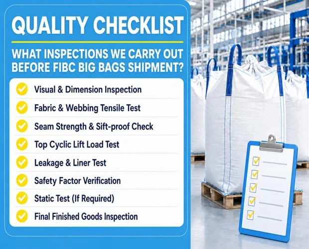 QINFENG FIBC quality control checklist — the eight in-house inspection gates, batch traceability and tolerance checks